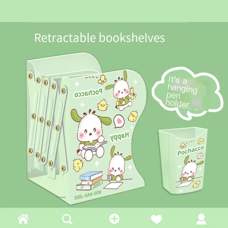 

Sanrio Kuromi Cartoon Retractable Metal Book Stand with Pen Holder Bookshelf Integrated Student Office Desktop New Storage Shelf