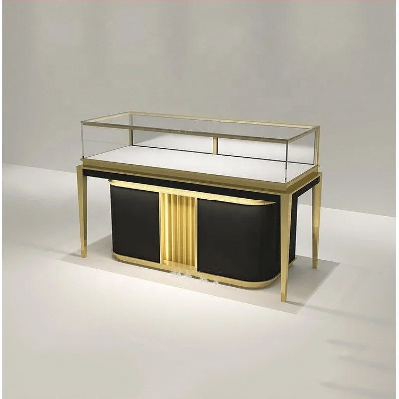 

Customized. Luxury Jewelry Shop Display Counter Exhibition Glass Counter Stainless Steel Lockable Jewelry Showcase Display