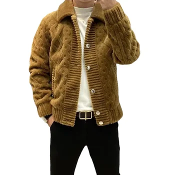 سترة كارديجان منسوجة بطية صدر للرجال ، سترة عصرية للخريف ، معطف