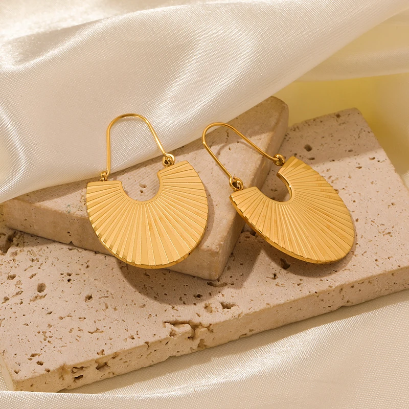 EILIECK 316L Stainless Steel Palm Leaves Fan-shaped Earrings For Women Gold Color Metal Hoop Earrings Designer Girls Jewelry