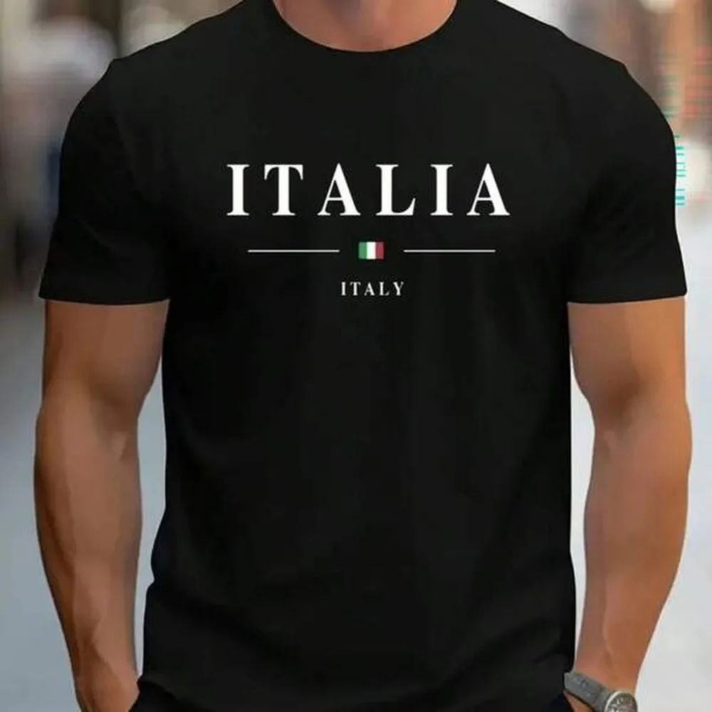 180GSM Pure Cotton ITALIA Italian National Pride Crew Neck Short Sleeve Men's Tee Soft Stain Resist Heritage Casual Daily T Shirt