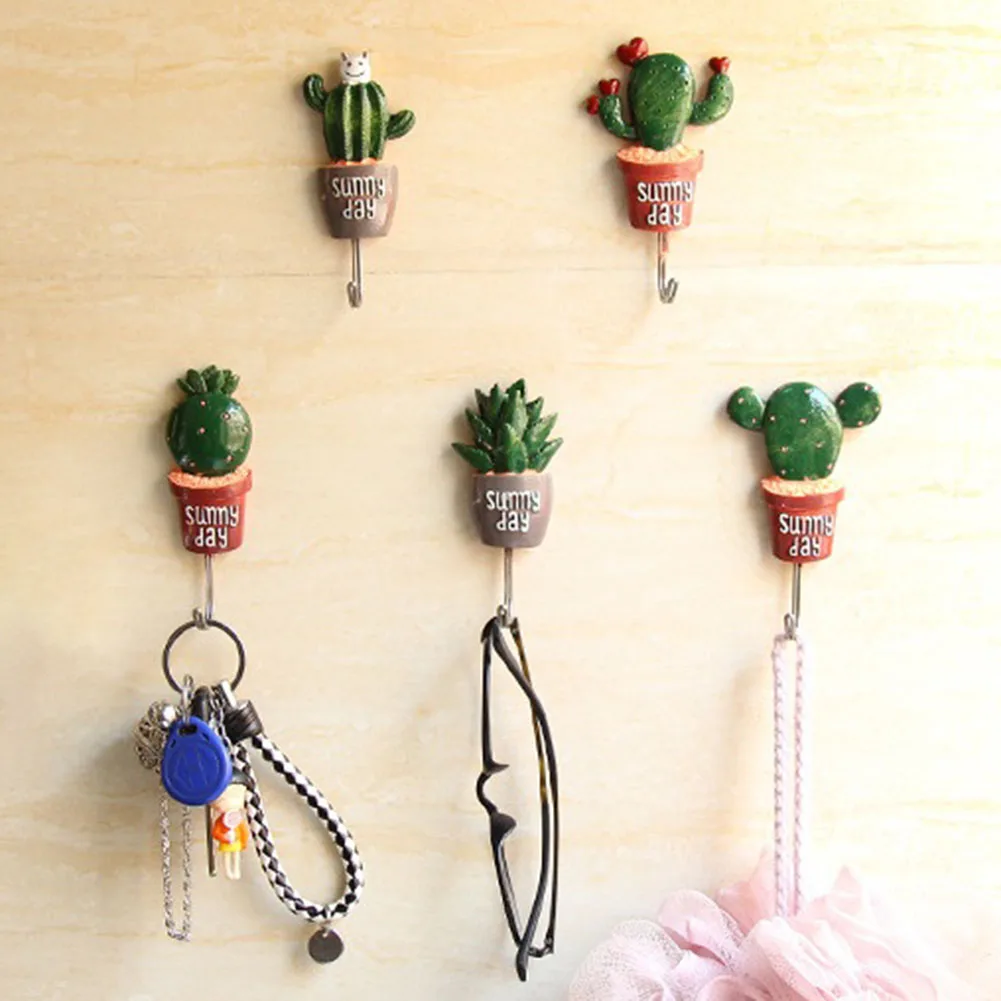 Adhesive Cactus Wall Hook Artificial Flower Pot plant Home Decor Storage Organizer Key Rack Bathroom Kitchen Towel Hanger Hook