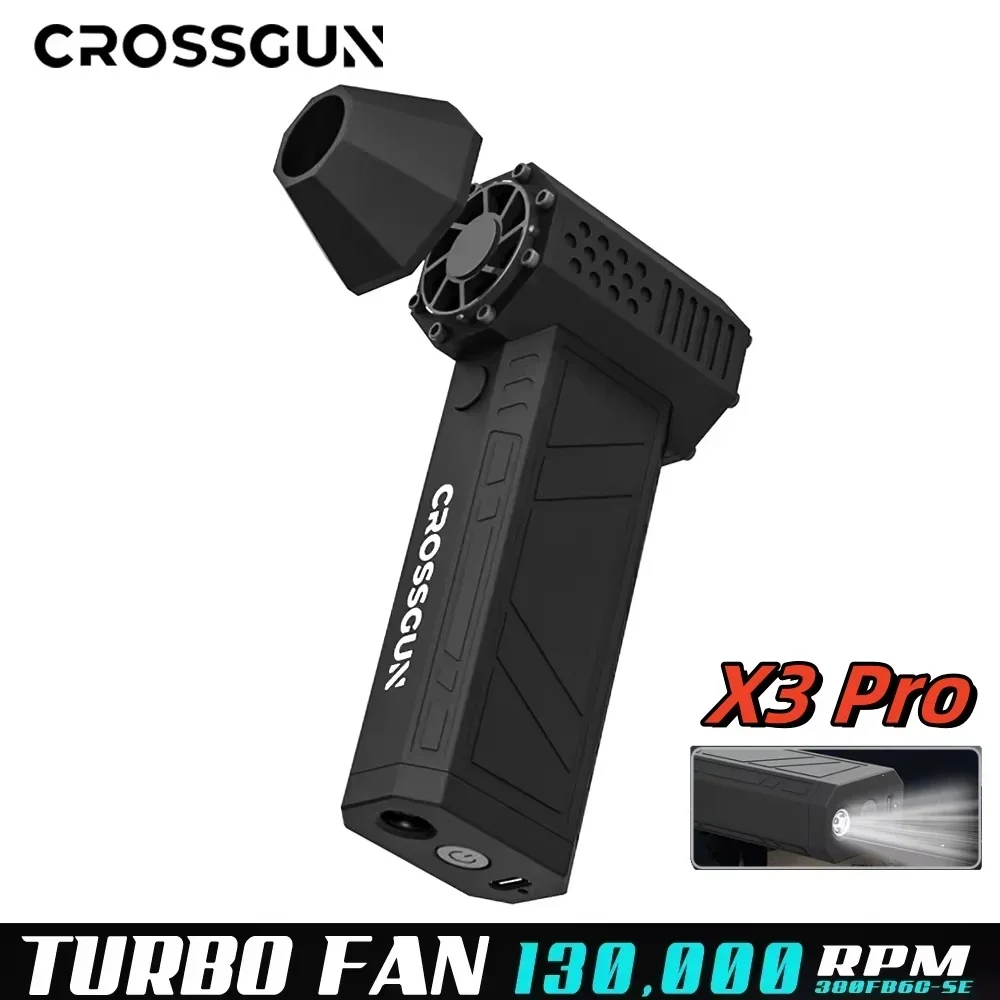 CROSSGUN X3 Pro Violent Blower Fan 3nd Turbo Blower Fan Jetfan Strong Fans Handheld 130000 ความเร็วลม RPM 52 ม./วินาที พร้อมไฟ LED