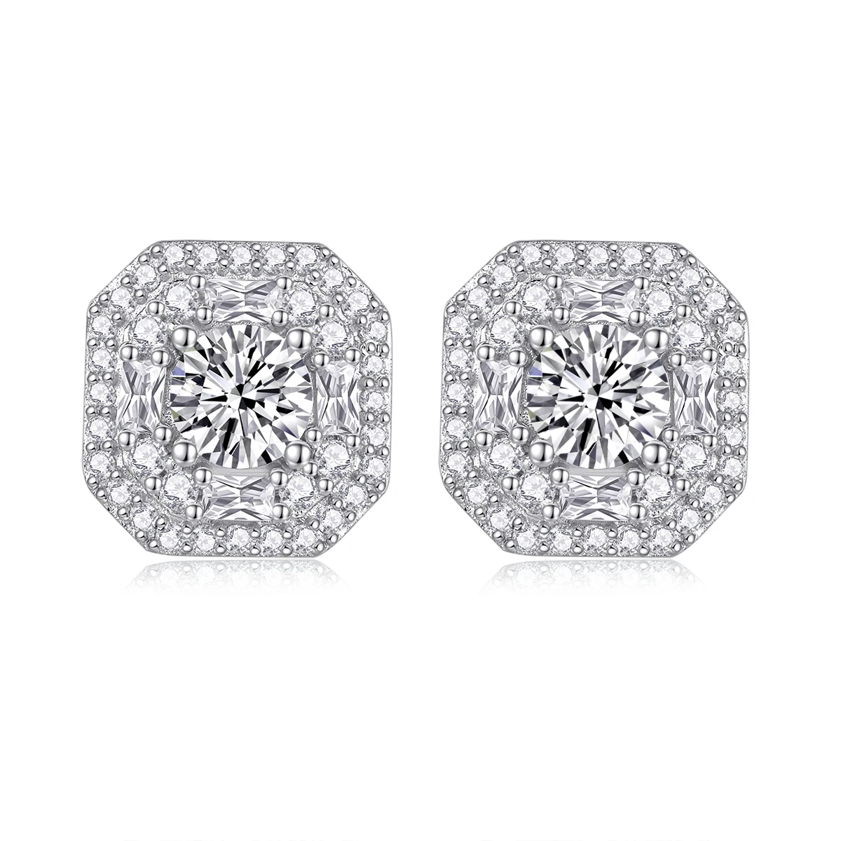 

E13514 S925 Silver Plated 18K White Gold Moissanite Earrings 1.0CT