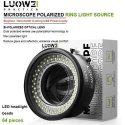 Luowei LW-LS02 64 LED Beads Caliber 61mm Microscope Polarized Ring Light Source Anti Glare LED Microscope Ring Lamp
