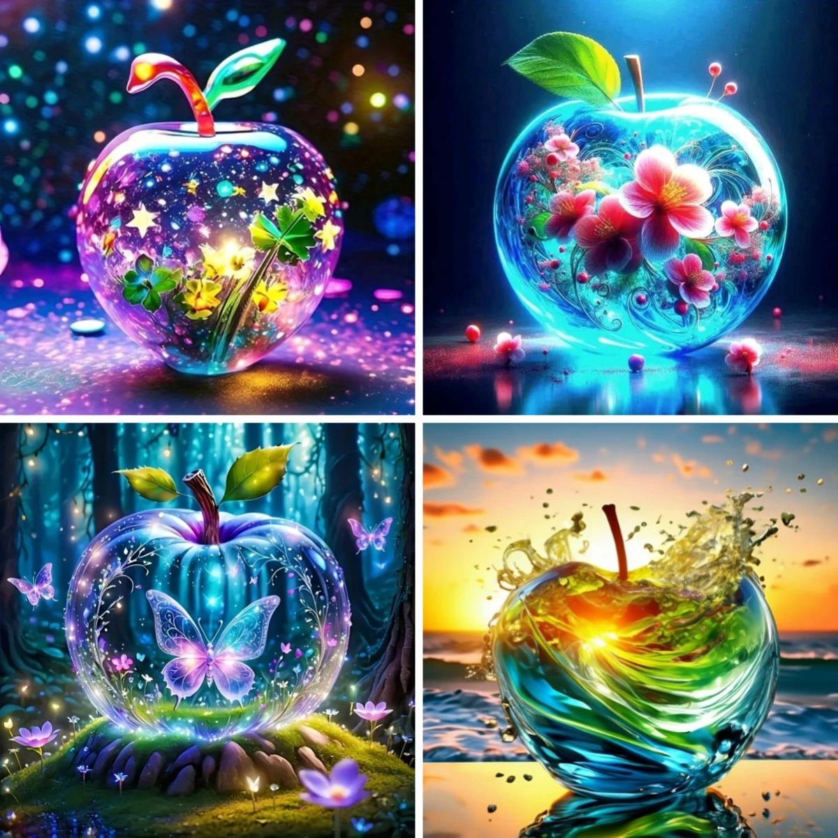 

Diamond Mosaic Crystal Apple Full Square Diamond Embroidery Scenery Inside Apple Art Needlework Beaded Painting DIY Wall Decor