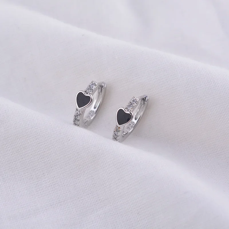 

925 Sterling Silver Black Love Ins Temperament All-matching Earrings for Women Cold Wind 2024 New Earrings