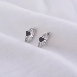 925 Sterling Silver Black Love  Ins Temperament All-matching Earrings for Women Cold Wind 2024 New Earrings