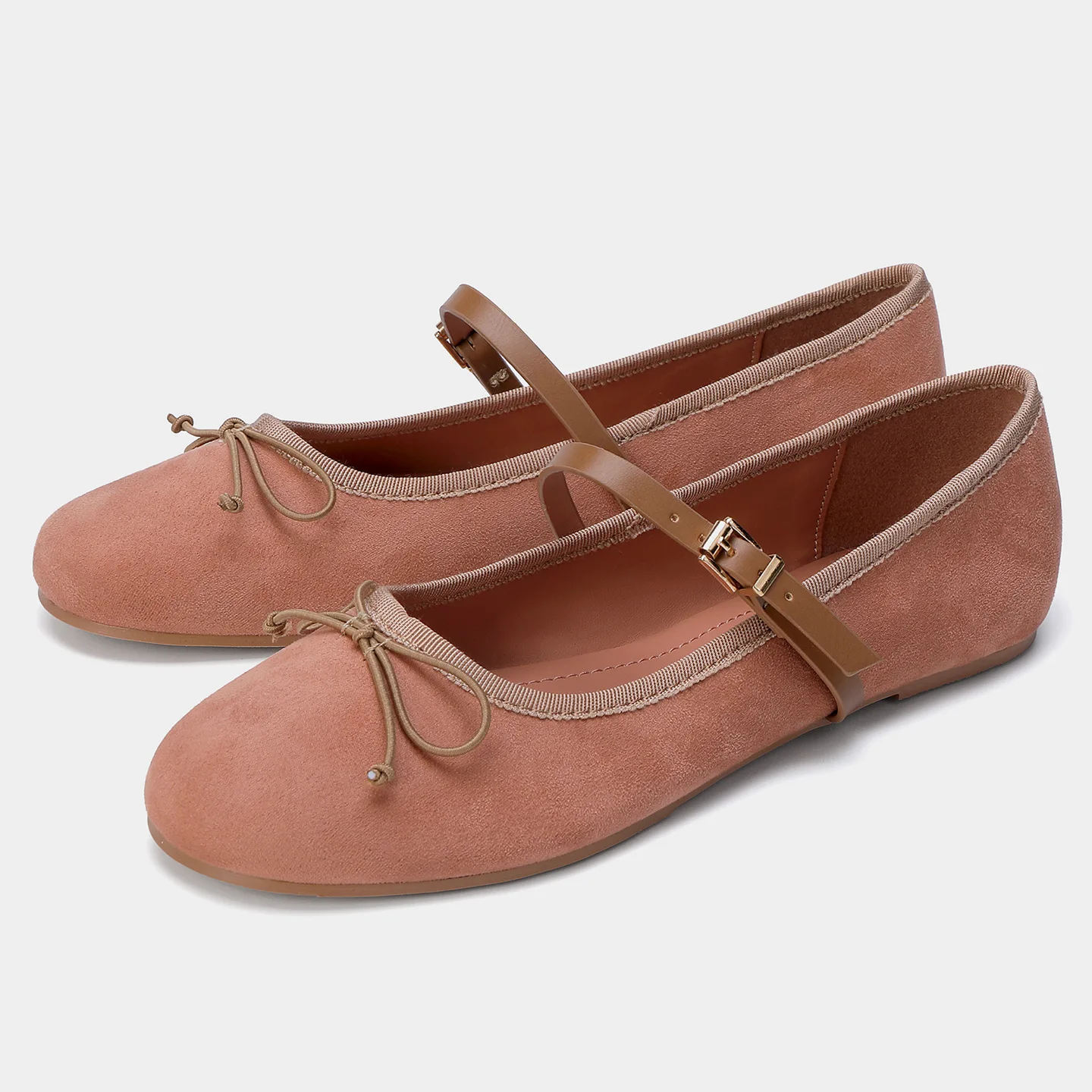 

Za2025autum new women's shoes ankle strap suede leather flats ballet shoes bows one-piece belt flats