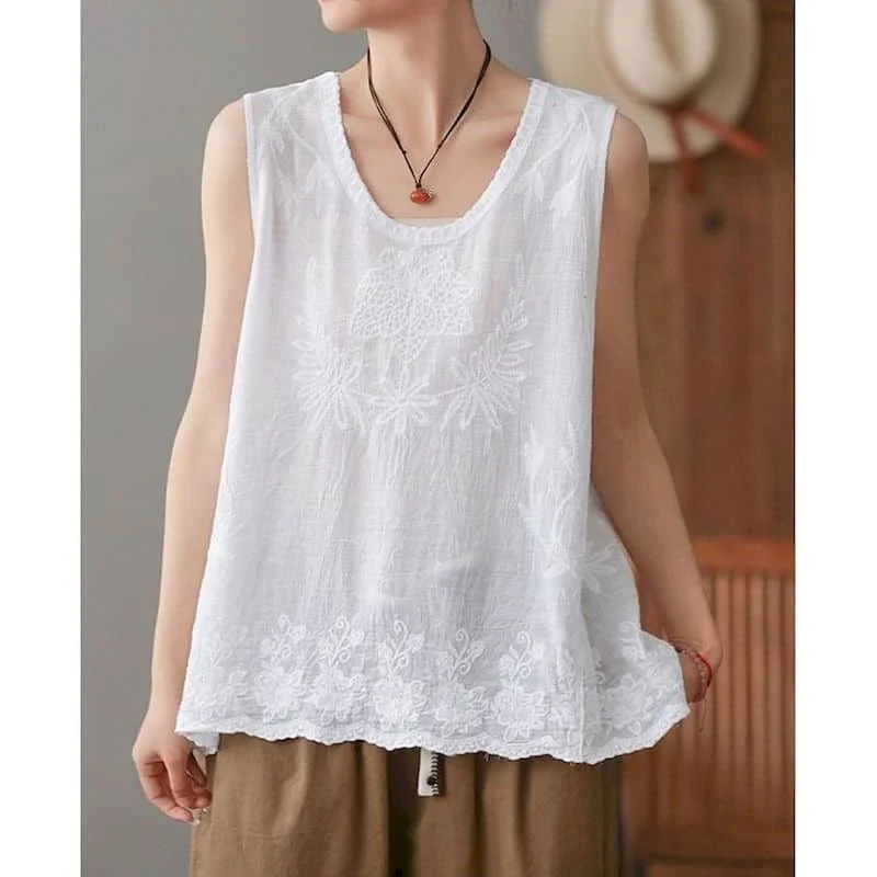 

Literary Vest for Women Summer Minimalism Korean Style Casual Oversized Elegant Tanks O-neck Sleeveless T-shirts Women Clothing