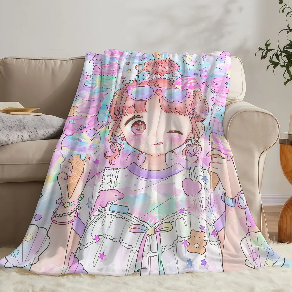 Yume Kawaii Anime Pink Girl Blanket Soft Warm And Thick Perfect For Bedroom Living Room Bed Sofa Camping Picnic Office Gift