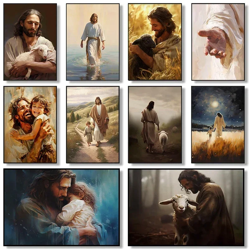 Jesus Christus geht auf Wasser, Hand Gottes, Jesus-Porträt, klassisches Retro-Poster, Leinwandgemälde, Wandkunst, Bilder, Heimdekoration