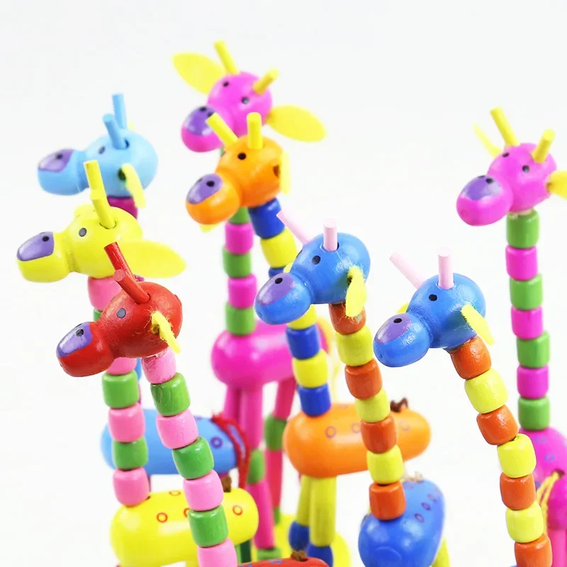 New Style Wooden Novelty Gag Toy Springs Giraffe Spring Swing Colorful Animal Baby Learning Educational Toys for Children Gifts