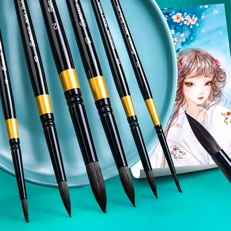 1/6Pcs Black Handle Round Paint Brush Set Art Painting Brushes Artistic Watercolor Journal Paint Brush for Drawing Art Supplies
