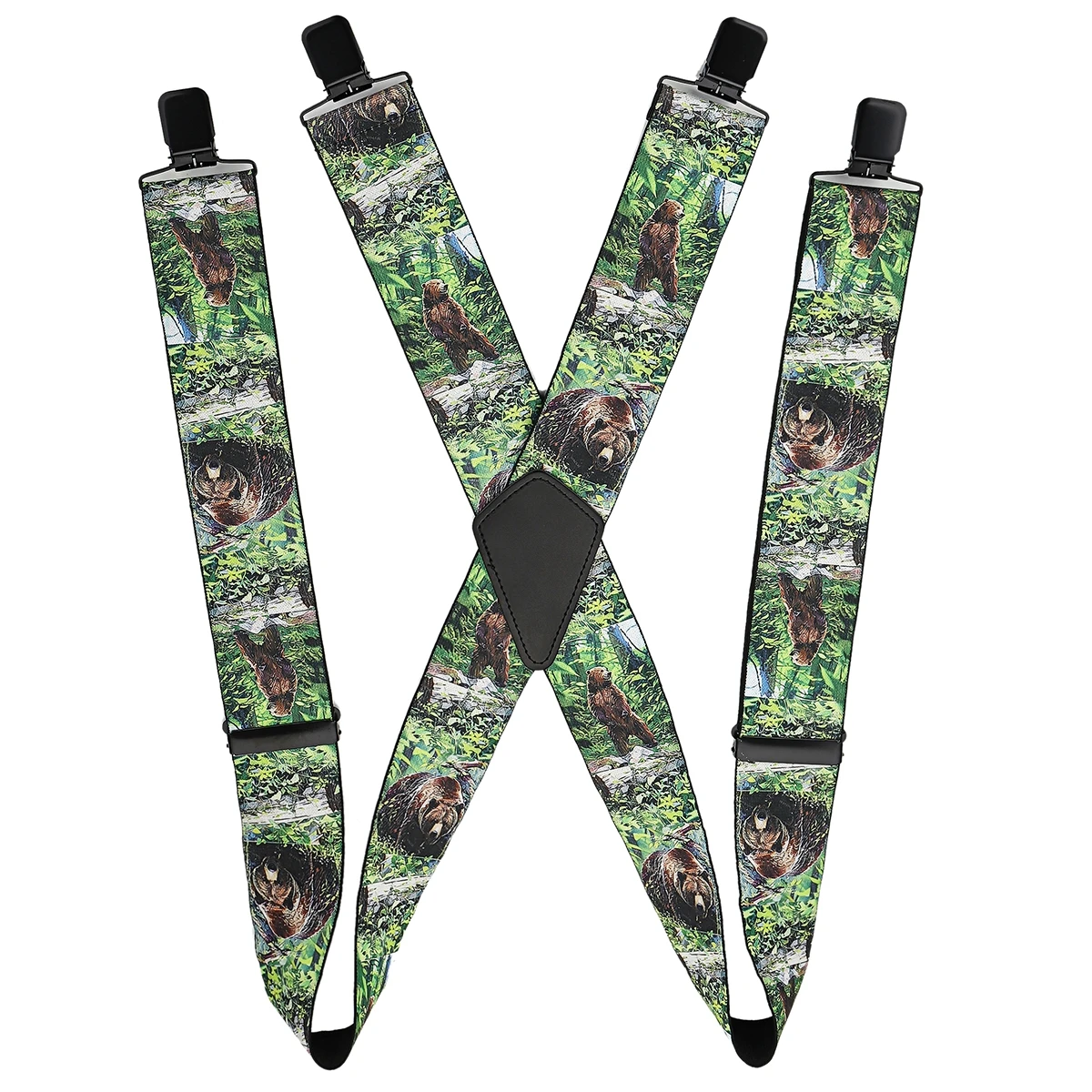 Correa ajustable altamente elástica con patrón de oso en forma de X para hombre de 1,97 pulgadas