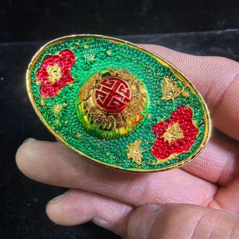 

Ancient Graded Longevity Character Double Dragon Gilded Ingot Gilded Ingot Craft Antique Collectible Ornament