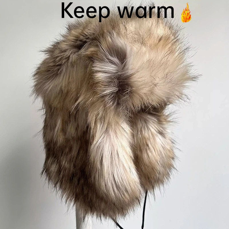 

Зимние шапки-бомберы из искусственного меха, большой размер 60 см, теплые шапки-бомберы для мужчин, уличная толстая шапка-бини, женская шапка с холодным ветром, Россия, велосипедная защитная шапка для ушей