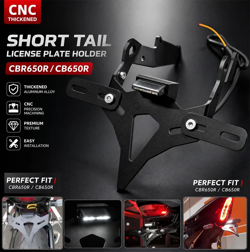 CNC Aluminum Short Tail Bracket Motorcycle Tail Tidy License Plate Holder Bracket For Honda CBR650R CB650R 21-26 Rear