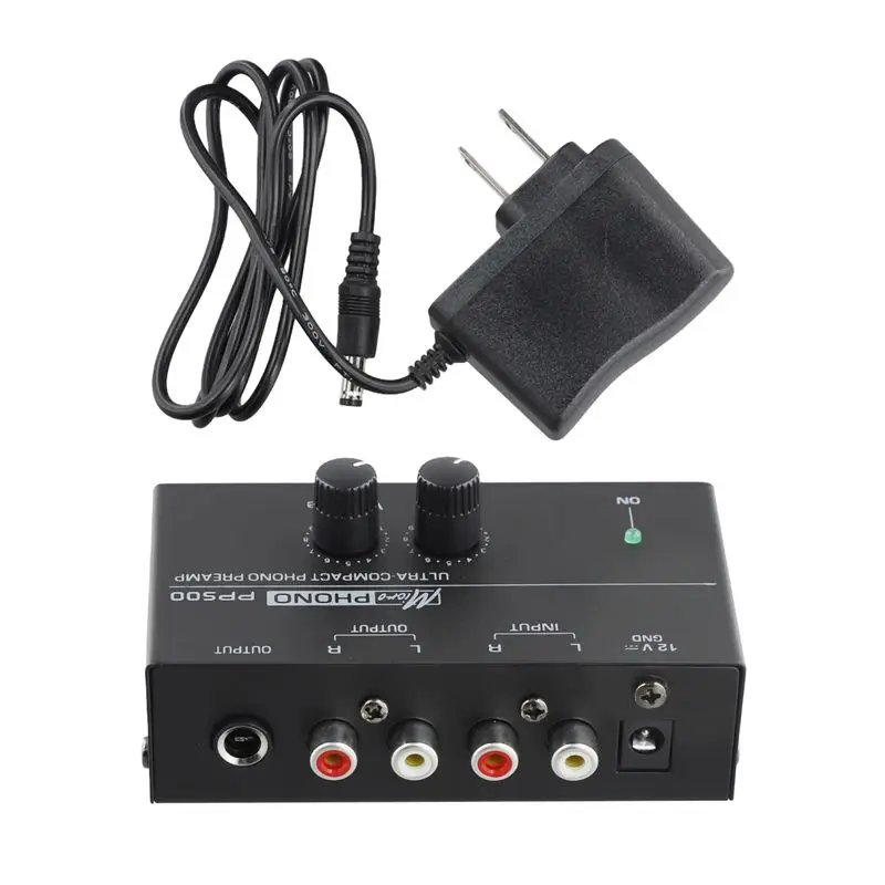 Pré-Amplificador Phono Ultra-Compacto AEE9 PP500 com Ajuste de Volume, Graves e Agudos, Pré-Amplificador para Turntable, Plugue dos EUA