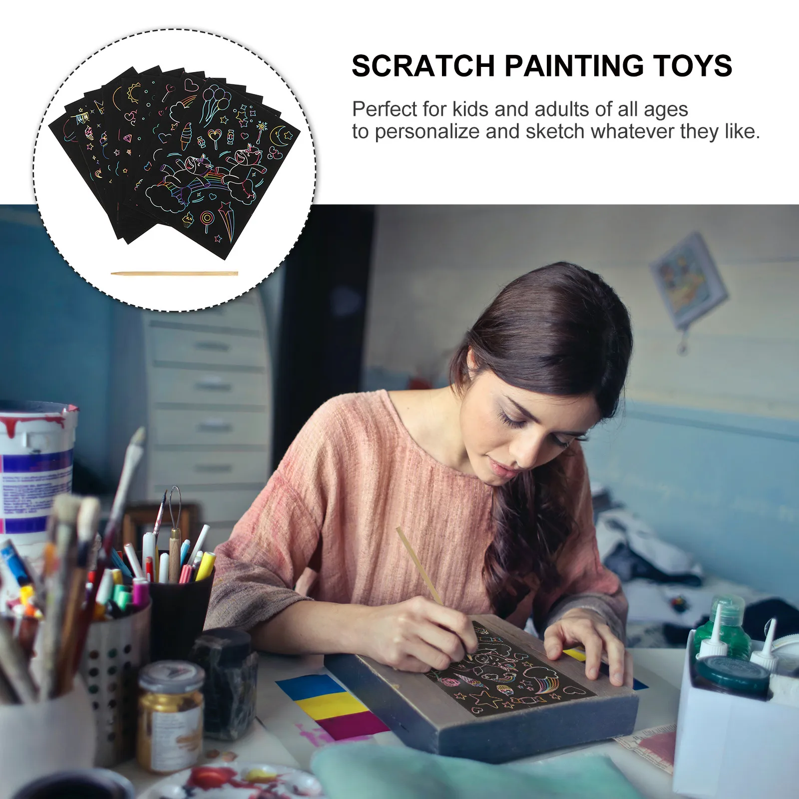 

1Set Scratch Painting Set for Kids Creative DIY Art Activity Craft Scraping Paper Children Party Favors Gift