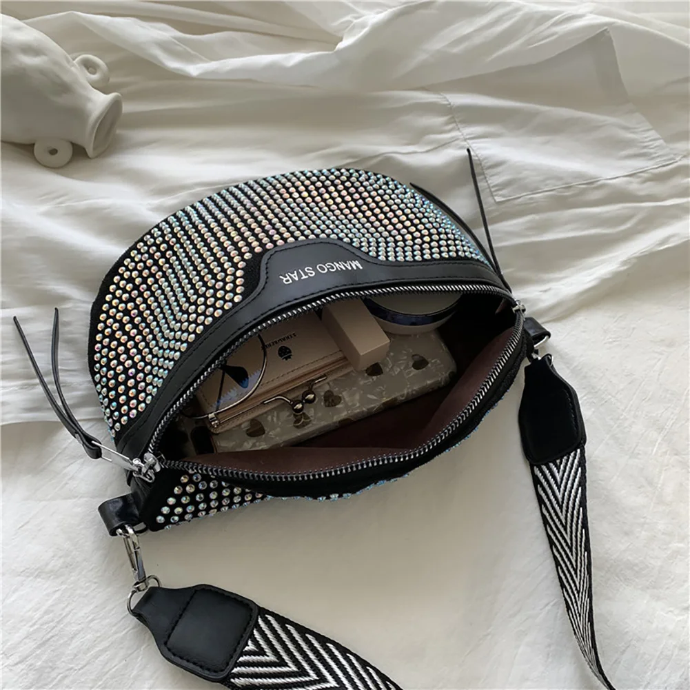 أزياء رائعة حجر الراين حزام الخصر حقيبة الماس حقائب كروسبودي حقيبة كتف الإناث بو الجلود بلينغ فاني حزمة دائمة #5