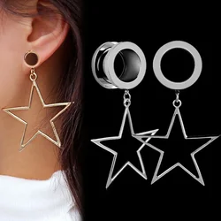 2Pieces Stainless Steel Star Pendant Ear Tunnel Plugs Ear Gauges Flesh Tunnel Body Piercing Jewelry Ear Expansion 4-25mm