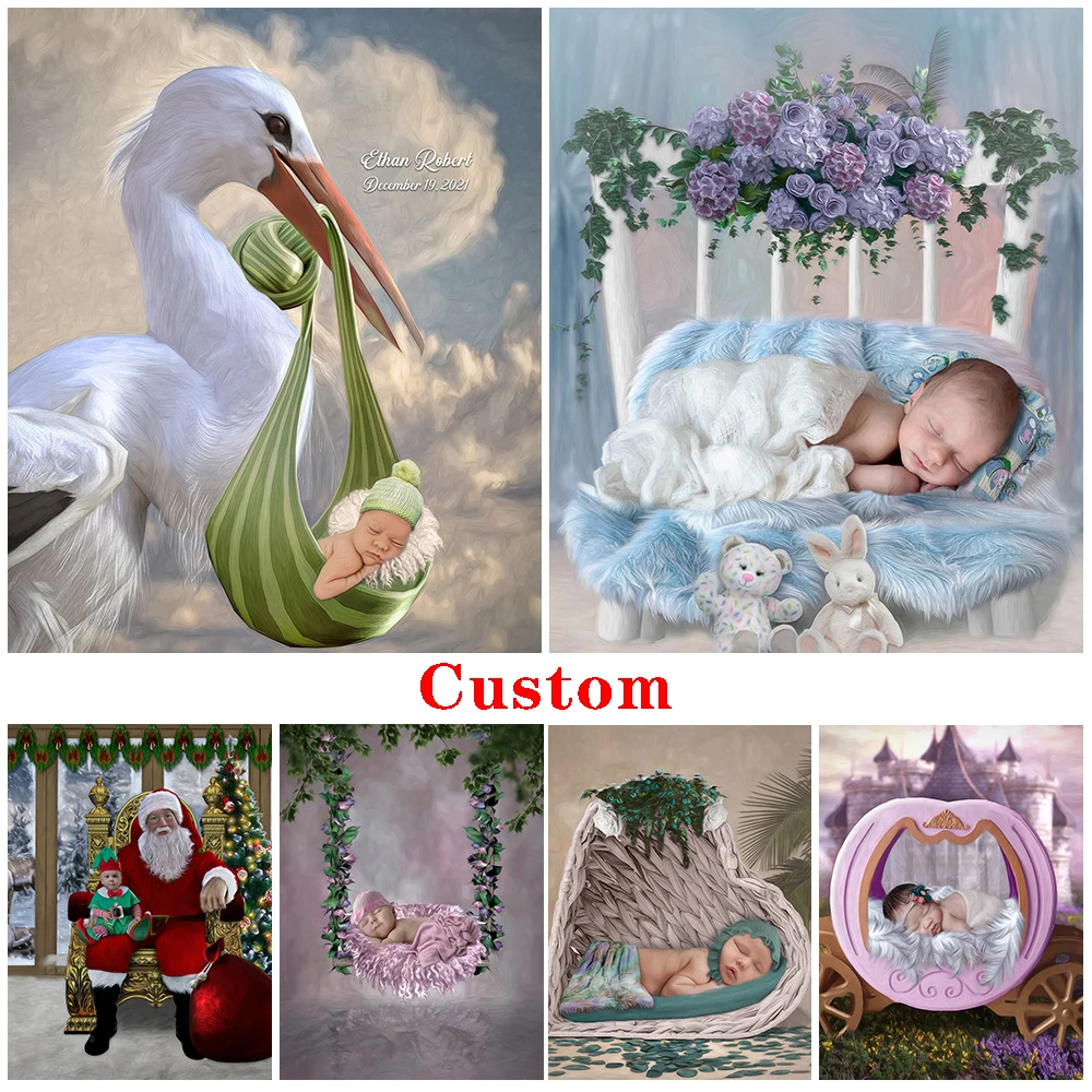 

Custom Dreamy Newborn Baby Portrait Party Gift Poster Wall Art Canvas Painting Wall Pictures For Living Room Decor Unframed