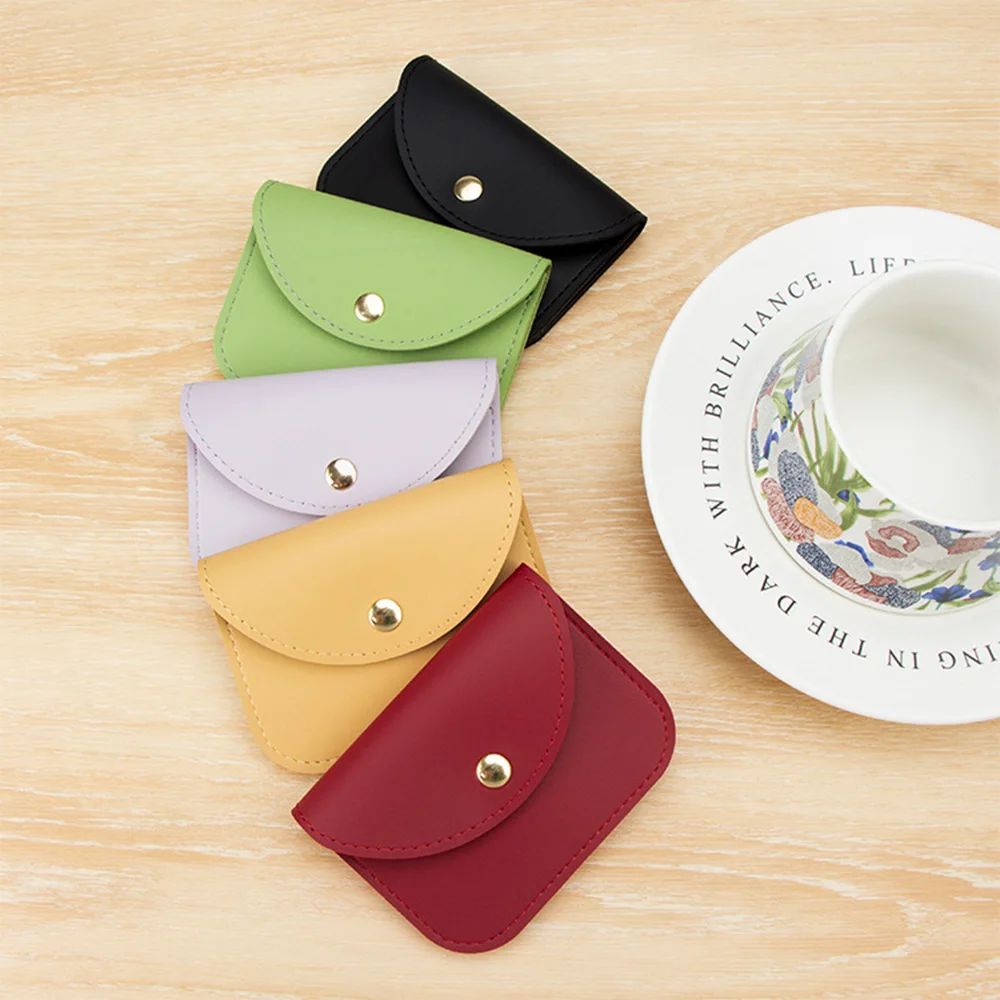 Mini Coin Purse Pu Leather Card Holder Candy Color Small Wallet Female Change Pouch Snap Fastener Pocket Money Bag Key Case