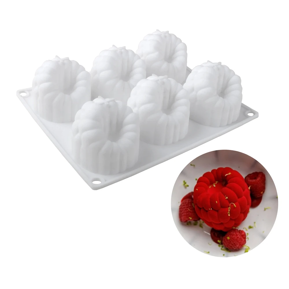 6-cavity Raspberry Mousse Silicone Mold, in the French Style Raspberry Shape for Chocolate Desserts and Baking