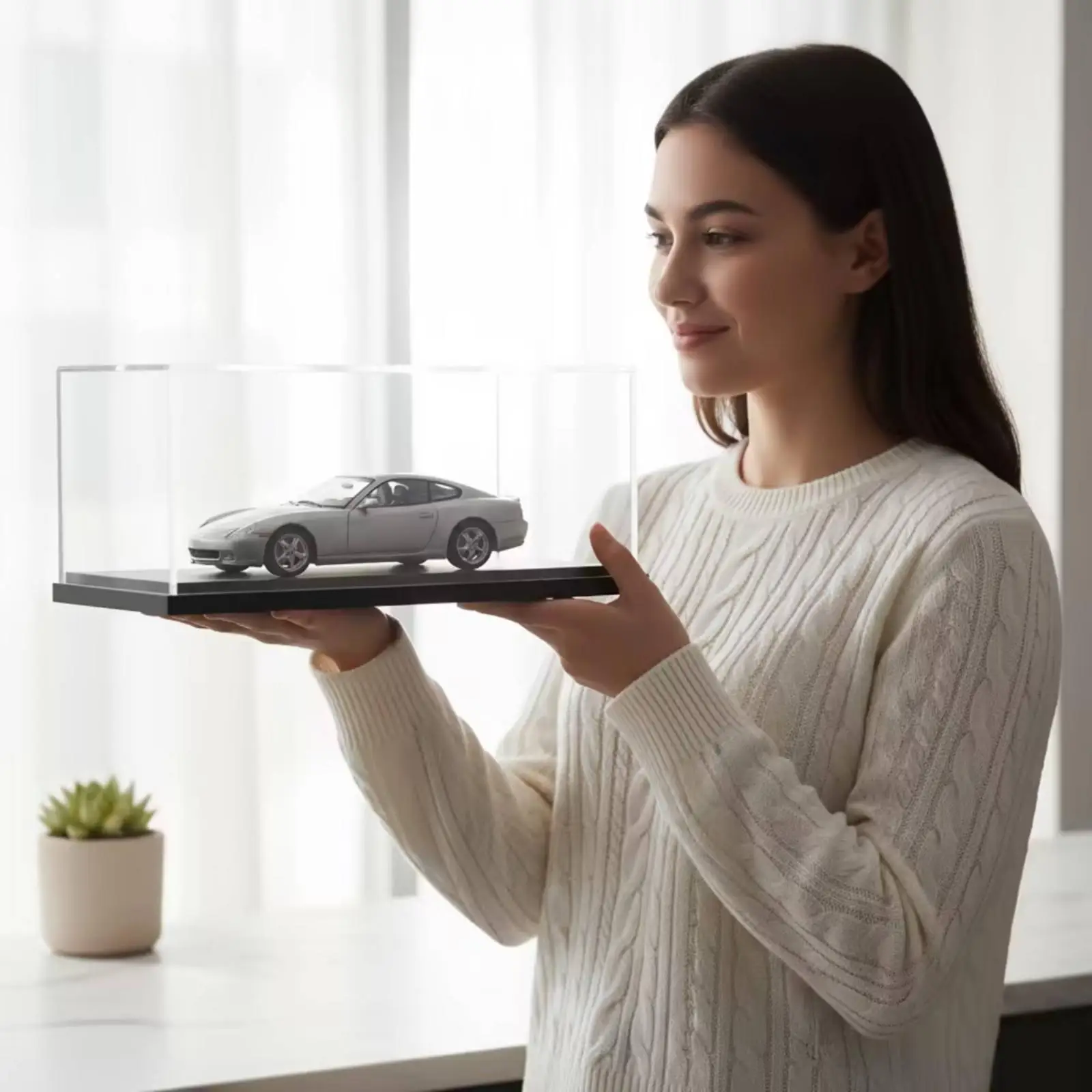 Model Car Display Case with Base Clear Model Car Display Case Stable for Shelves