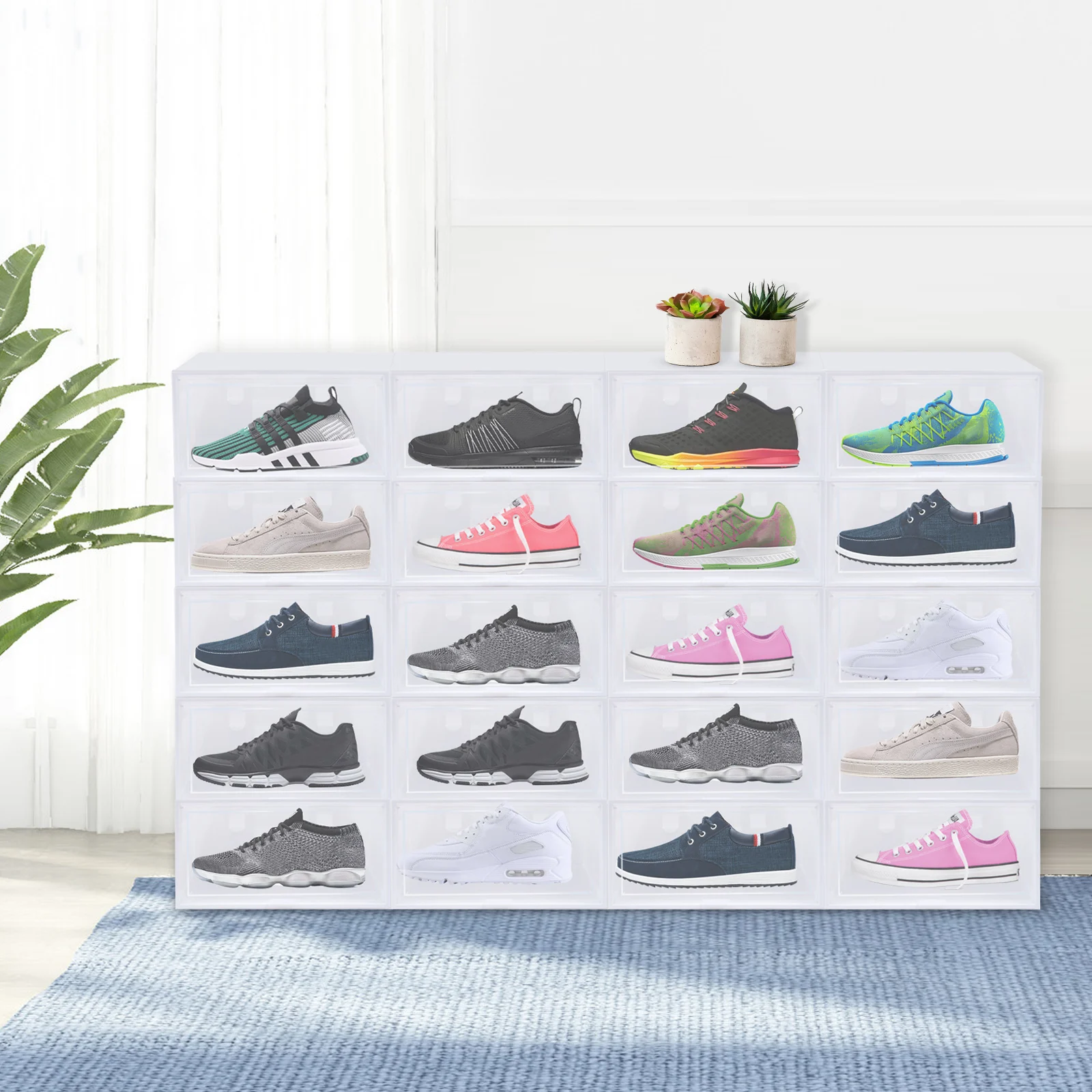 

20 Shoe Storage Plastic Boxes Foldable Shoe Storage Large Space Box with Lid for Women / Men