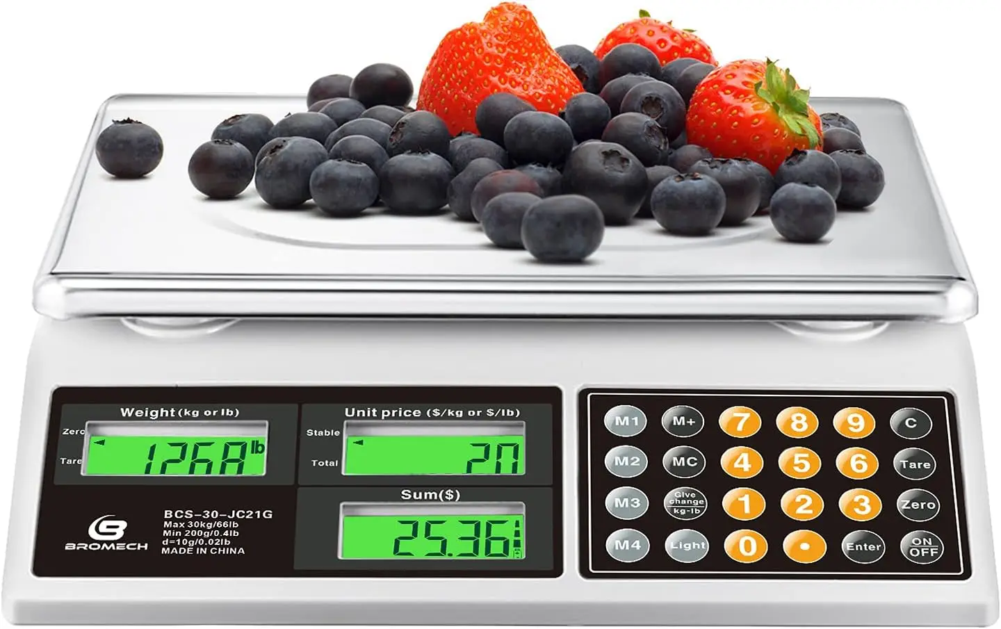

66lb Digital Food Scale with Green Backlight LCD, Battery-Powered for Farmers Market and Retail