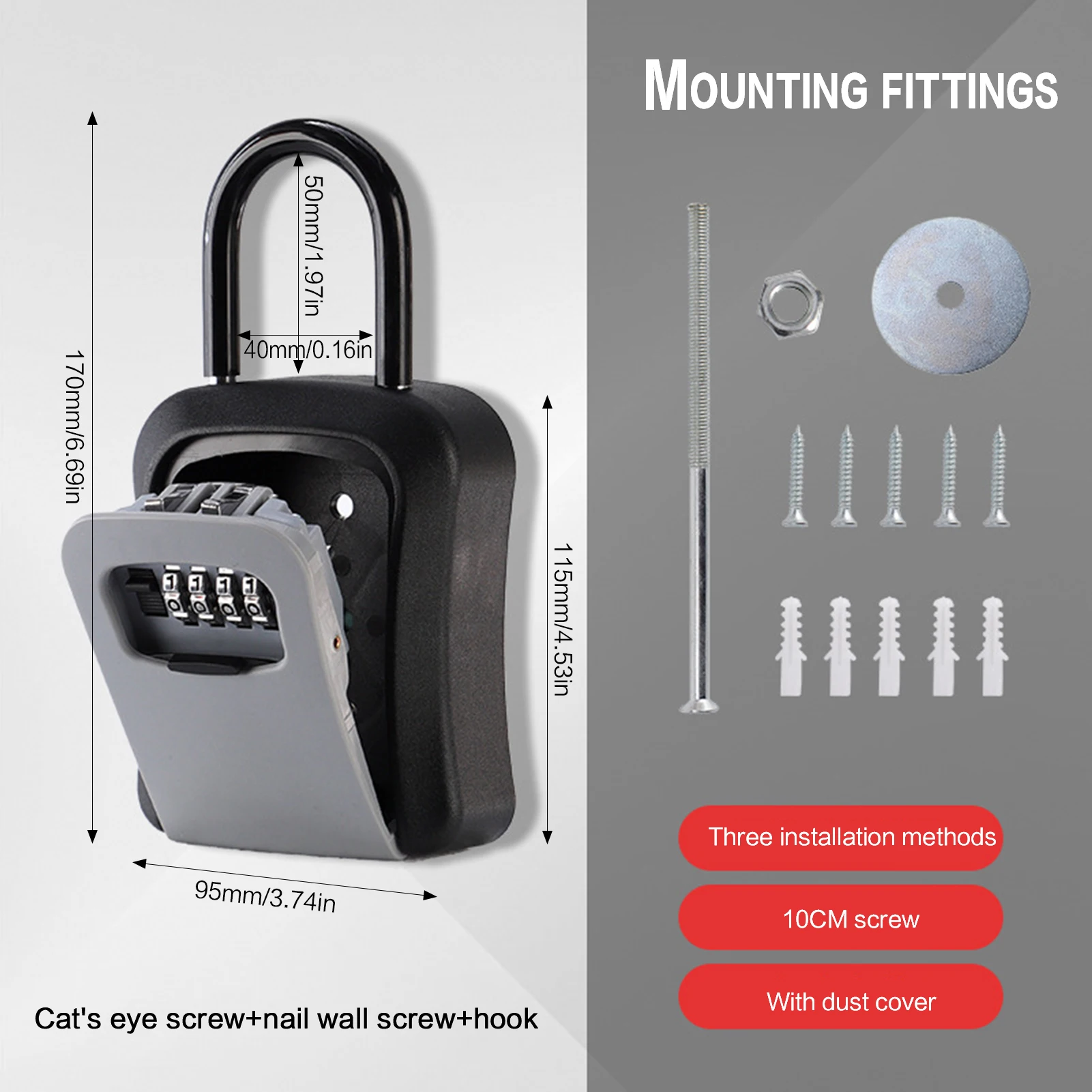 البلاستيك مفتاح اقفال الصناديق في الهواء الطلق الحائط المفاتيح صندوق تخزين 4 أرقام الجمع كلمة المرور قفل الأمان تخزين سر آمن #5