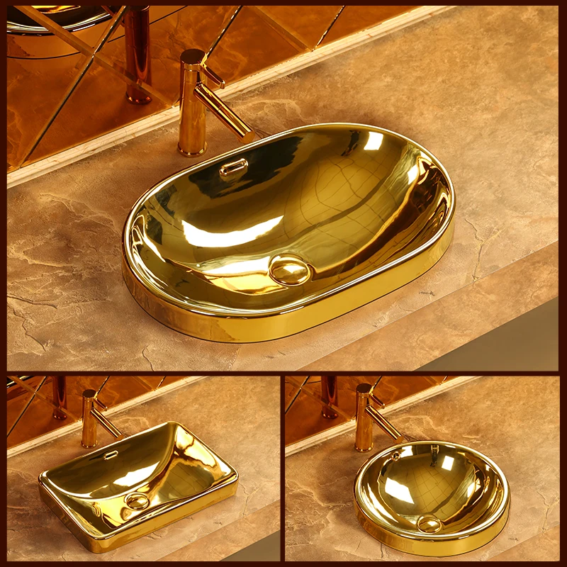 

European-style home KTV hotel golden basin semi-embedded washbasin basin square basin