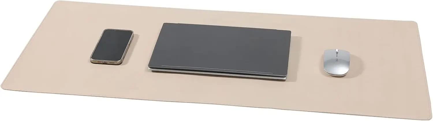 

Large 36x17 Inch PU Leather Desk Blotter Pad, Non-Slip Waterproof Mouse Mat for Office Home, Beige White