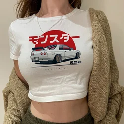 Potwór Skyline R32 samochód 2000s cyber y2k krótki top kobieta kawai hippie manga 2000s tee