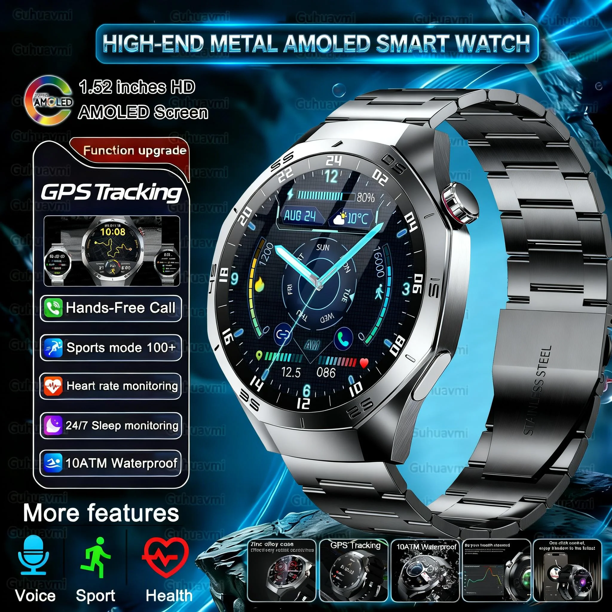 

2026 New GPS Tracking AMOLED Screen Smart Watch For Men Sports Modes Bluetooth Call Heart Rate 10ATM Waterproof For Android iOS