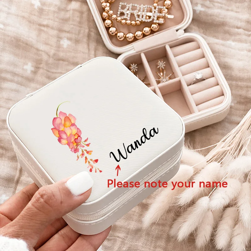 

Personalized Jewelry Box Initial with Name Ring Boxes Travel Girls Jewellery Case Custom Wedding Proposal Birthday Gift for Her