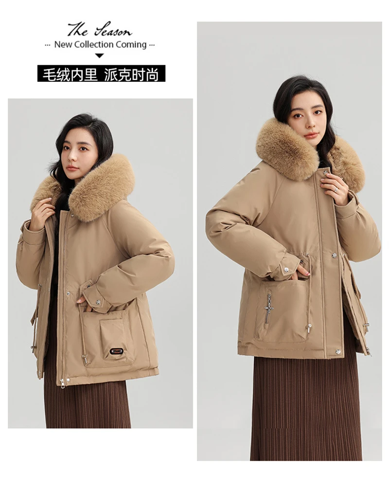 Winter New Warm Down Cotton Jacket with Large Fur Collar Hooded Coat Loose Women Thicken Parker Puffer Overcoat Casual Wear
