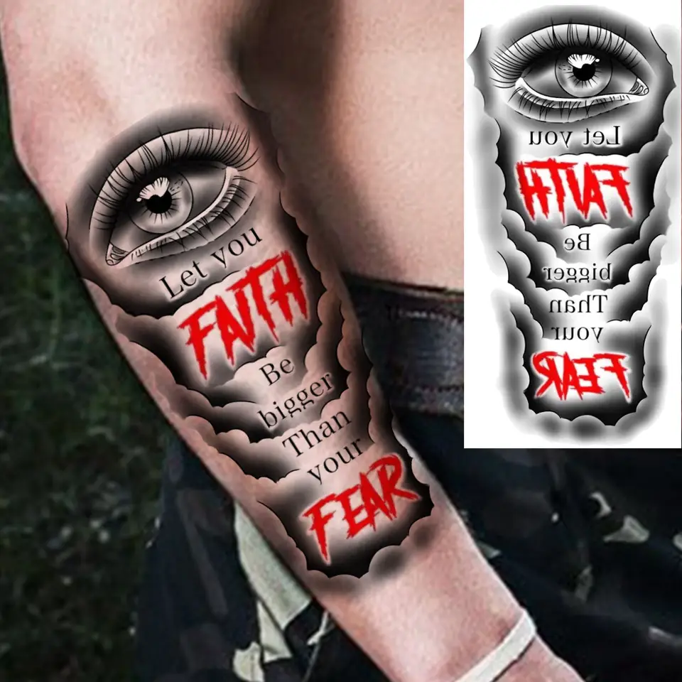 1 Sheet Bless Belief Faith Engraved Temporary Tattoos Family Love Tatoos Waterproof Realistic Fake Tattoo Stickers Long Lasting, image 6