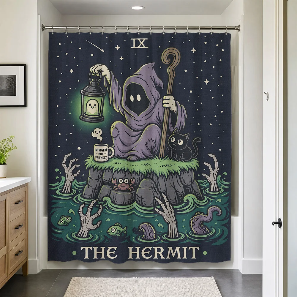 Mystic Hermit Tarot Shower Curtain Gothic Bathroom Liner Waterproof Witchy Spiritual Decor Tarot Card Shower Curtain