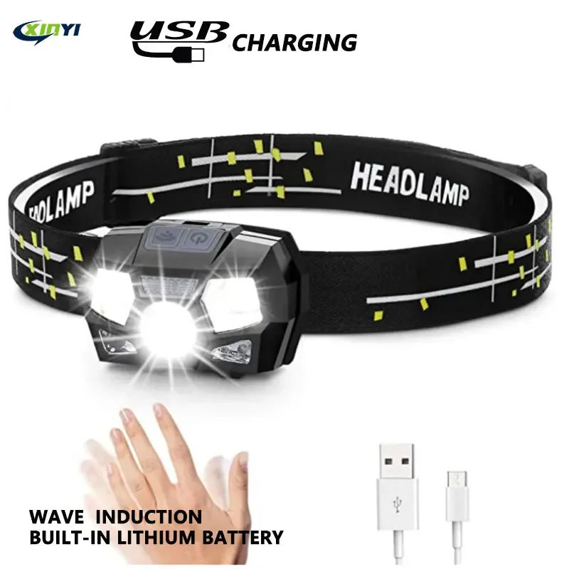 Super bright MINI LED Headlamp Built-in Battery inductive sensor USB rechargeable  5Modes LED Headlight for out running