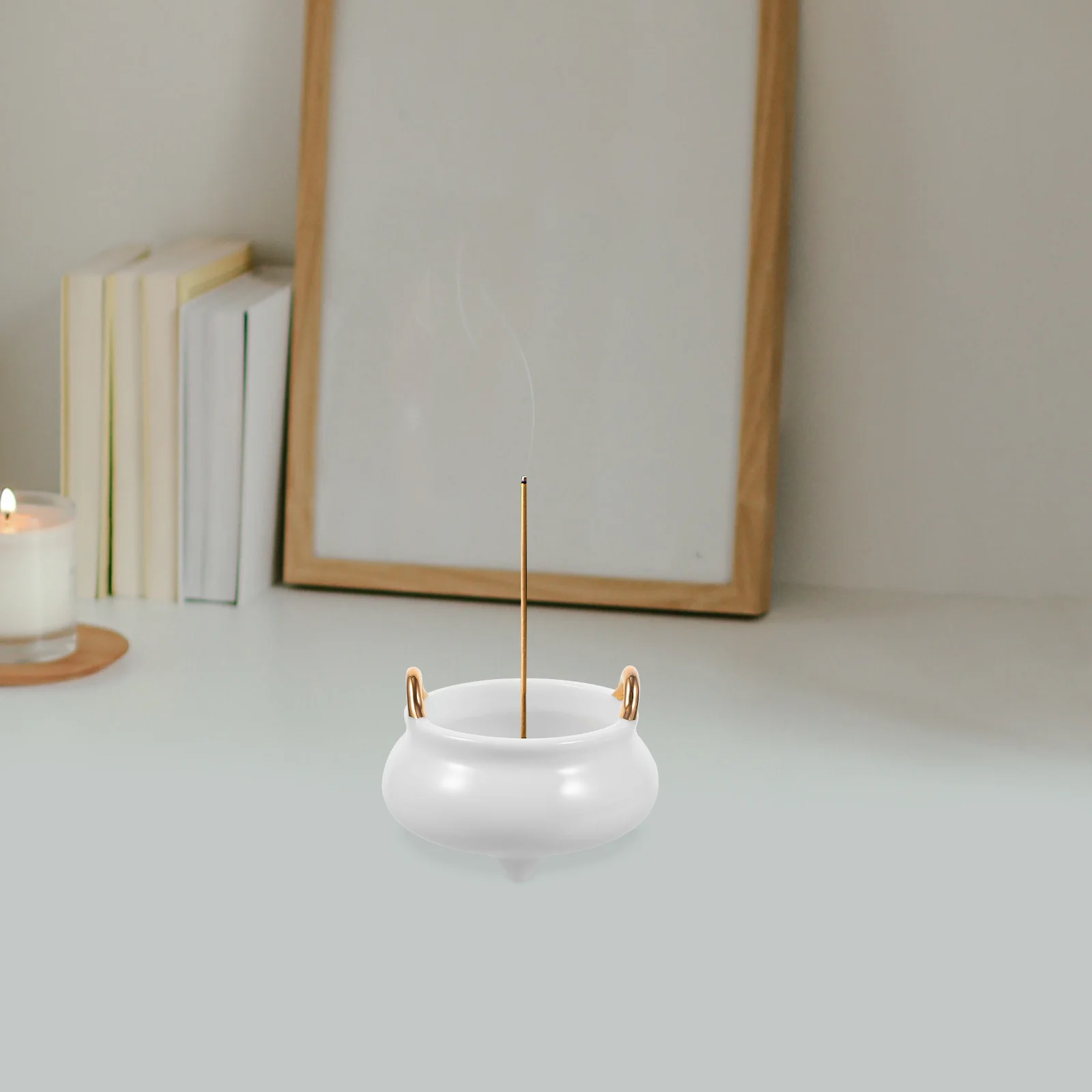 

Ceramic Double Handle Incense Burner Indoor Stick Holder Aromatherapy Decorative Incense Stand for Home Office Table