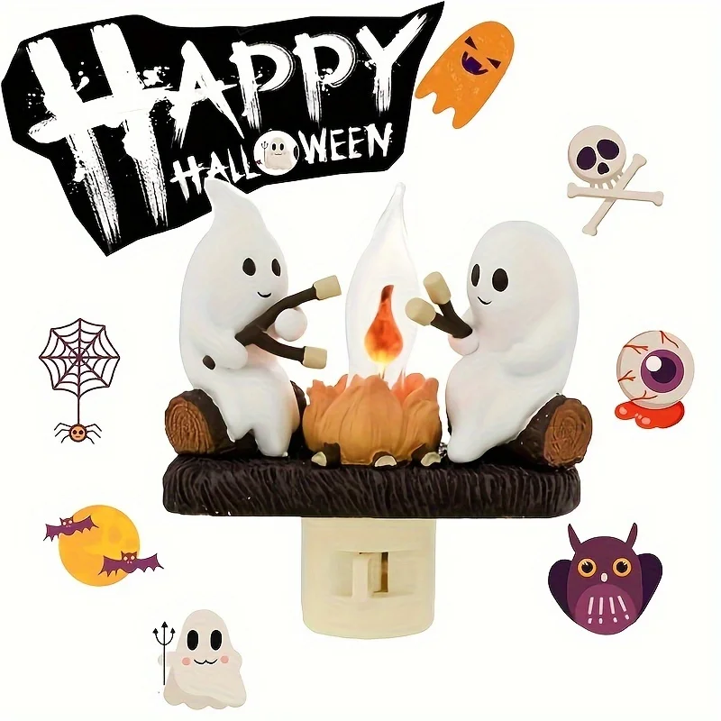 Halloween Ghost Bonfire twinkling night light, 3D LED campfire night light, Halloween interior decoration, room cute decoration