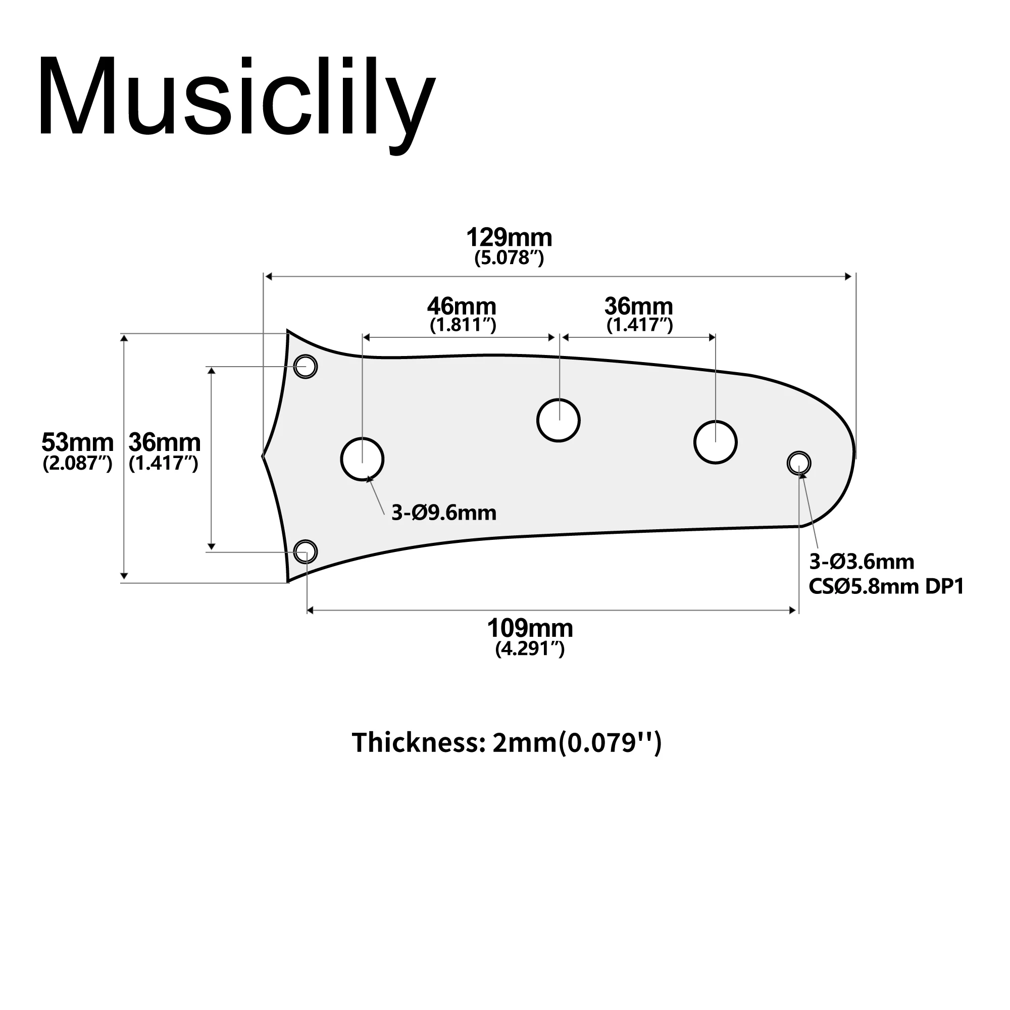 Musiclily Pro Steel 3-Hole Guitar Control Plate for Mustang Style Electric Guitar