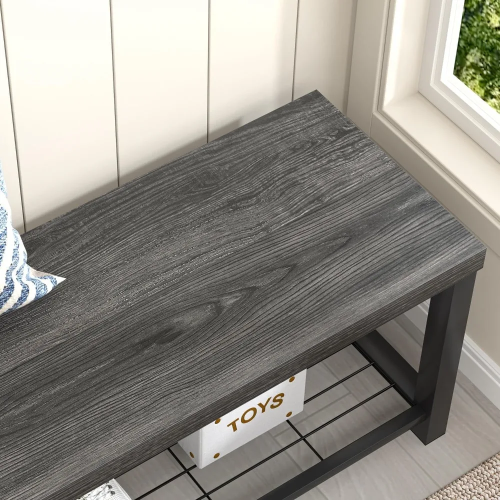 مقعد تخزين الأحذية الحديث مع رف معدني، أثاث المدخل على الطراز الصناعي لغرف النوم والممرات وغرف المعيشة #5