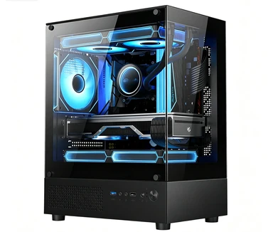 No Pillar Sea View Desktop PC Chassis M‑ATX 240mm Water Cooling 270° Transparent Side Panel Computer Case