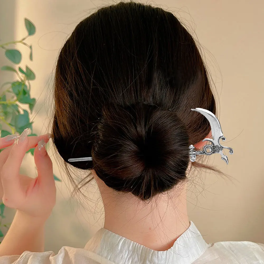 فاسق الموت المنجل عباد الشمس رون عصا الشعر للنساء القوطية الفايكنج المنجل دبوس الشعر المعدني فلور دي ليز الساحرة مشبك شعر الرجعية يهودي