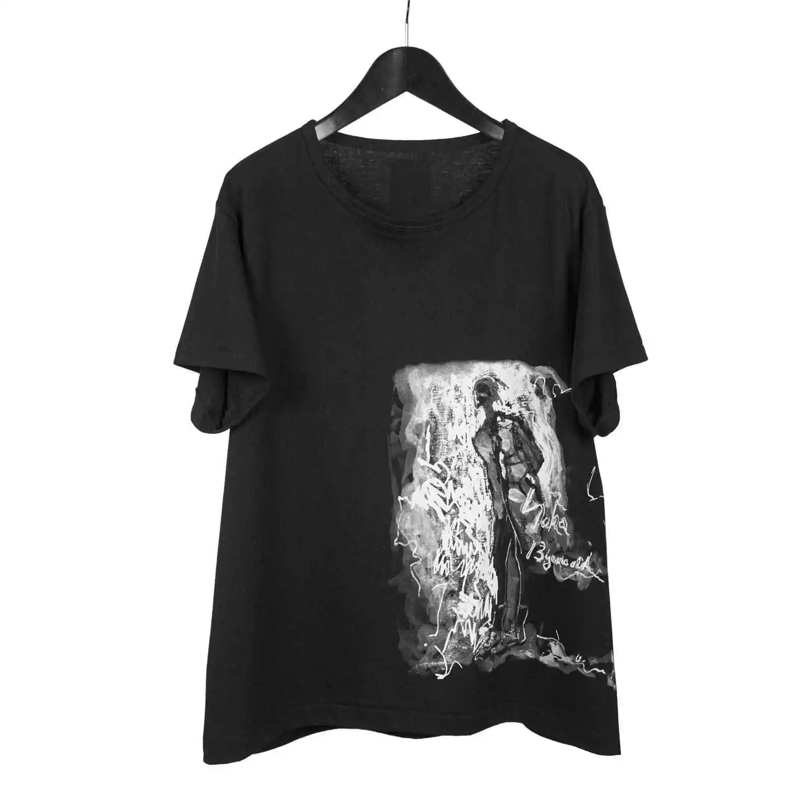 

TOP-YAMAMOTO футболка из чистого хлопка с принтом оригинального дизайна, пуловеры с круглым вырезом, футболка с короткими рукавами для мужчин и женщин