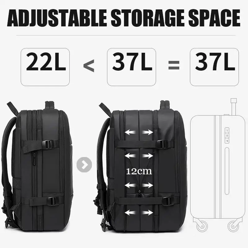 Ransel Perjalanan Besar Dapat Diperbesar 45L Ransel Laptop Pengisi Daya USB Bisnis Pria Ransel Mochila Tahan Air Tas Bagasi Luar Ruangan